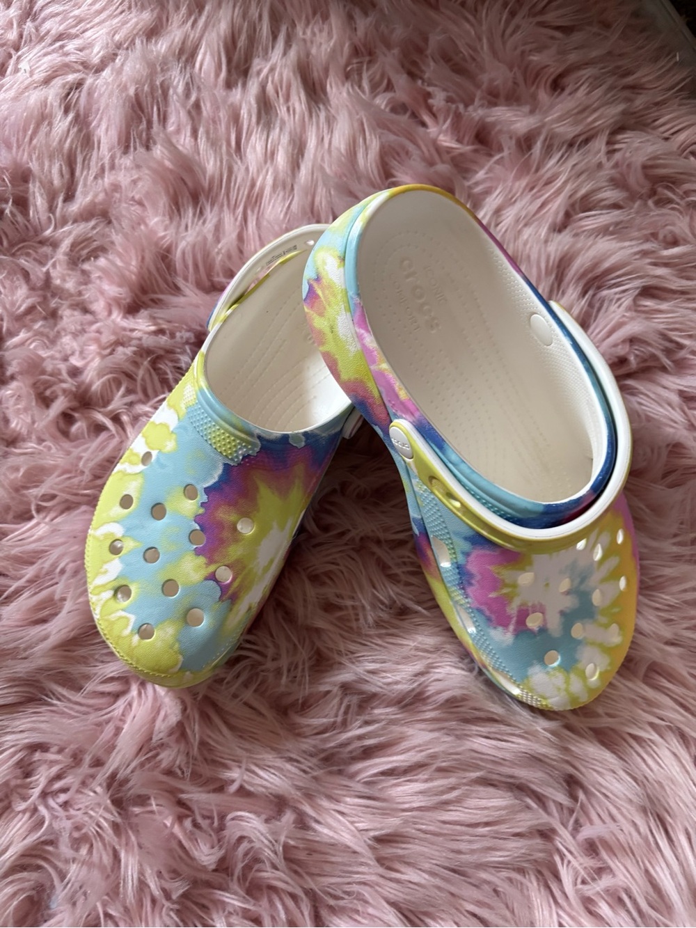 Adult Tie-Dye Platform Crocs Shoes - Yellow Blue Pink